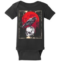 Gothic Raven Skull Red Moon Black Crow Baby Bodysuit