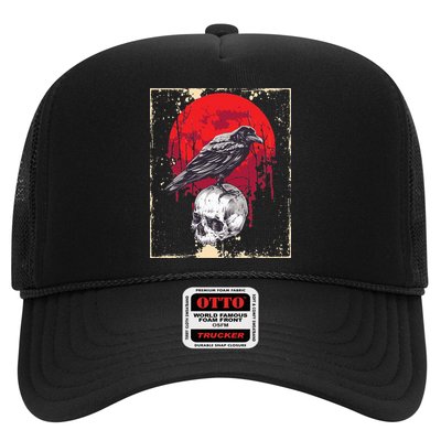 Gothic Raven Skull Red Moon Black Crow Hat