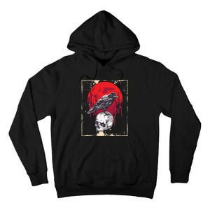 Gothic Raven Skull Red Moon Black Crow Tall Hoodie