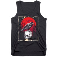 Gothic Raven Skull Red Moon Black Crow Tank Top