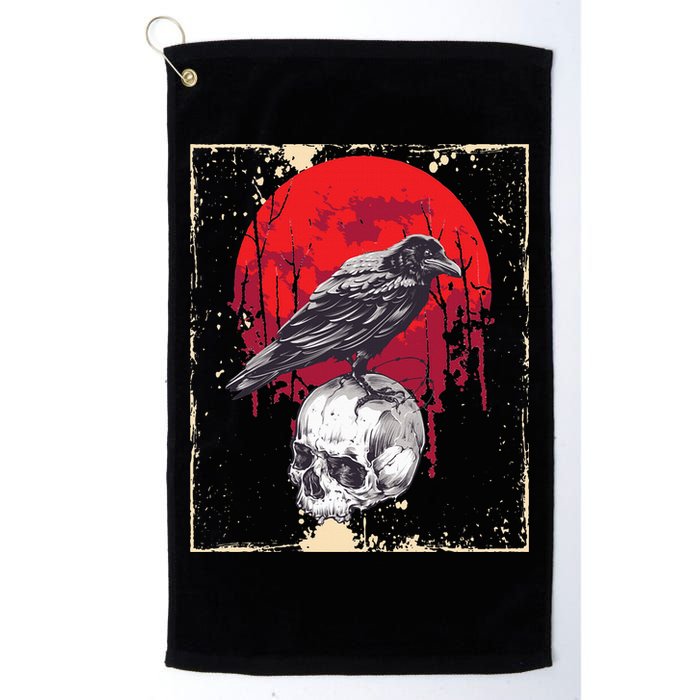 Gothic Raven Skull Red Moon Black Crow Golf Towel