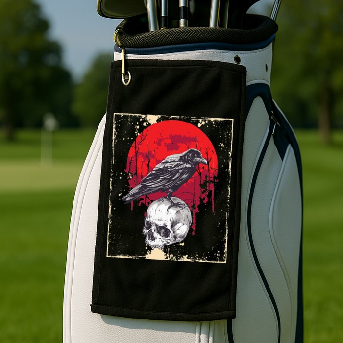 Gothic Raven Skull Red Moon Black Crow Golf Towel