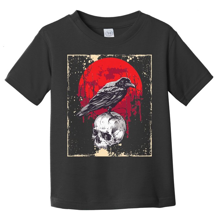 Gothic Raven Skull Red Moon Black Crow Toddler T-Shirt