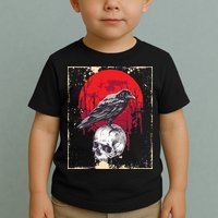 Gothic Raven Skull Red Moon Black Crow Toddler T-Shirt
