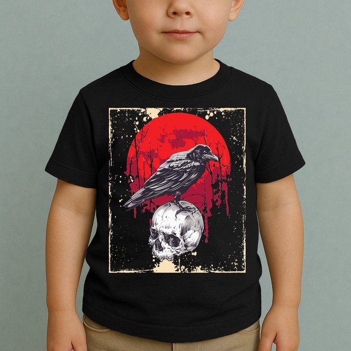 Gothic Raven Skull Red Moon Black Crow Toddler T-Shirt