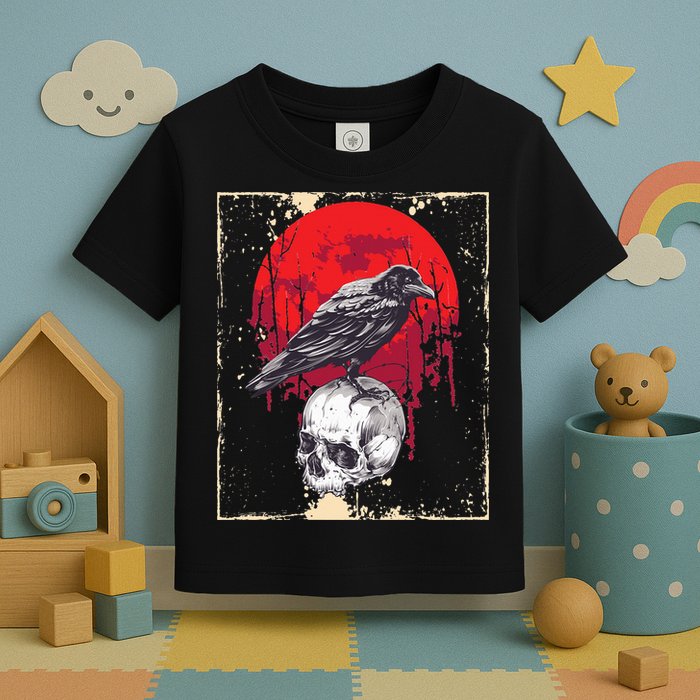Gothic Raven Skull Red Moon Black Crow Toddler T-Shirt