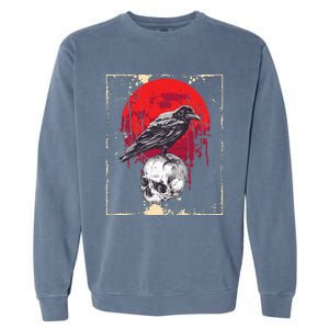 Gothic Raven Skull Red Moon Black Crow Garment-Dyed Sweatshirt