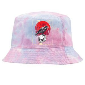 Gothic Raven Skull Red Moon Black Crow Tie-Dyed Bucket Hat