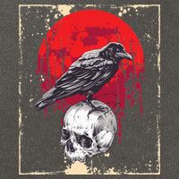 Gothic Raven Skull Red Moon Black Crow Cotton Canvas Backpack