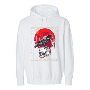 Gothic Raven Skull Red Moon Black Crow Garment-Dyed Fleece Hoodie