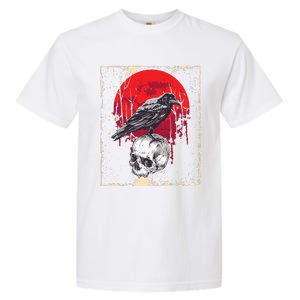 Gothic Raven Skull Red Moon Black Crow Garment-Dyed Heavyweight T-Shirt