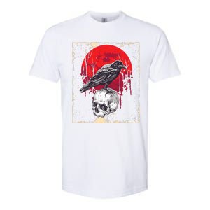 Gothic Raven Skull Red Moon Black Crow Softstyle CVC T-Shirt