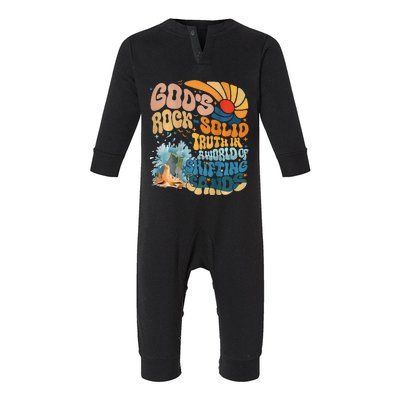 GodS Rock Solid Breaker Rock Beach Vbs 2024 Christian Infant Fleece One Piece