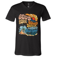 GodS Rock Solid Breaker Rock Beach Vbs 2024 Christian V-Neck T-Shirt