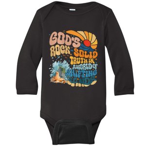 GodS Rock Solid Breaker Rock Beach Vbs 2024 Christian Baby Long Sleeve Bodysuit