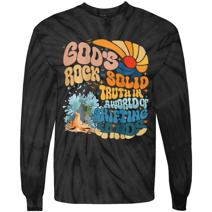 GodS Rock Solid Breaker Rock Beach Vbs 2024 Christian Tie-Dye Long Sleeve Shirt