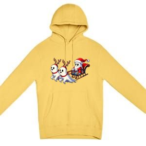 Ghost Reindeer Santa Sleigh Funny Halloween Christmas Mashup Premium Pullover Hoodie