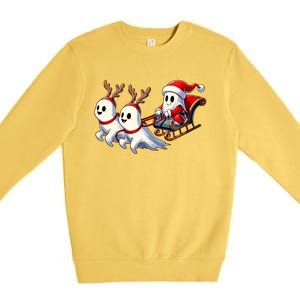 Ghost Reindeer Santa Sleigh Funny Halloween Christmas Mashup Premium Crewneck Sweatshirt