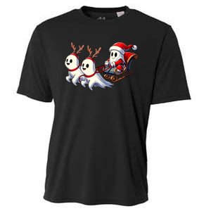 Ghost Reindeer Santa Sleigh Funny Halloween Christmas Mashup Cooling Performance Crew T-Shirt