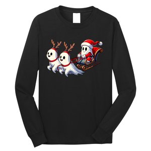 Ghost Reindeer Santa Sleigh Funny Halloween Christmas Mashup Long Sleeve Shirt