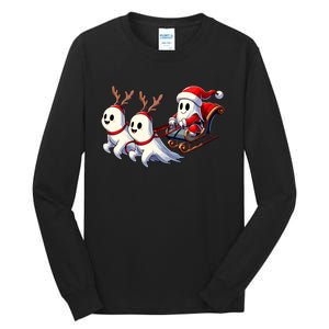 Ghost Reindeer Santa Sleigh Funny Halloween Christmas Mashup Tall Long Sleeve T-Shirt