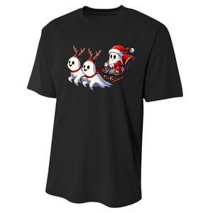 Ghost Reindeer Santa Sleigh Funny Halloween Christmas Mashup Performance Sprint T-Shirt