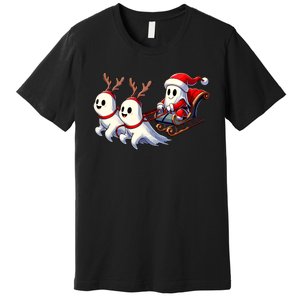 Ghost Reindeer Santa Sleigh Funny Halloween Christmas Mashup Premium T-Shirt