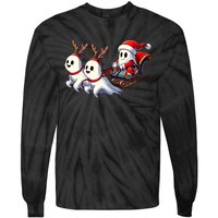 Ghost Reindeer Santa Sleigh Funny Halloween Christmas Mashup Tie-Dye Long Sleeve Shirt