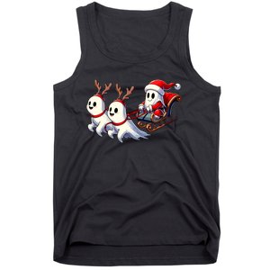 Ghost Reindeer Santa Sleigh Funny Halloween Christmas Mashup Tank Top