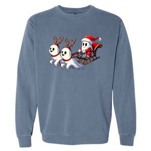 Ghost Reindeer Santa Sleigh Funny Halloween Christmas Mashup Garment-Dyed Sweatshirt