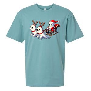 Ghost Reindeer Santa Sleigh Funny Halloween Christmas Mashup Sueded Cloud Jersey T-Shirt