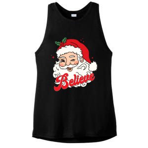 Groovy Retro Santa Claus Believe Christmas Ladies PosiCharge Tri-Blend Wicking Tank