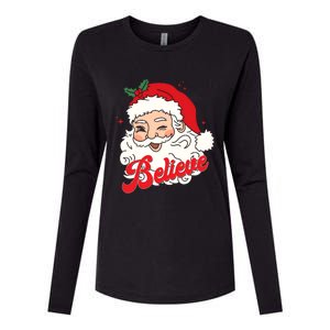 Groovy Retro Santa Claus Believe Christmas Womens Cotton Relaxed Long Sleeve T-Shirt