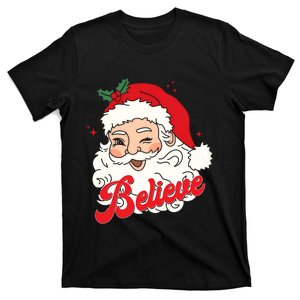 Groovy Retro Santa Claus Believe Christmas T-Shirt