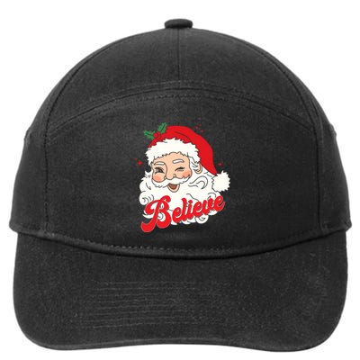 Groovy Retro Santa Claus Believe Christmas 7-Panel Snapback Hat