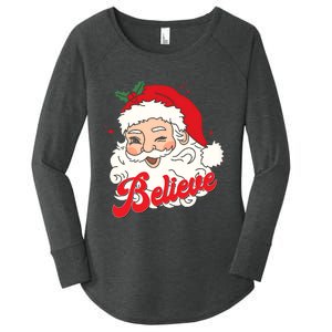 Groovy Retro Santa Claus Believe Christmas Women's Perfect Tri Tunic Long Sleeve Shirt