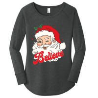 Groovy Retro Santa Claus Believe Christmas Women's Perfect Tri Tunic Long Sleeve Shirt