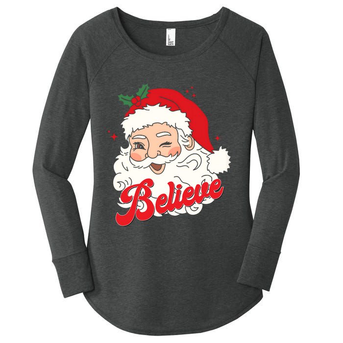 Groovy Retro Santa Claus Believe Christmas Women's Perfect Tri Tunic Long Sleeve Shirt