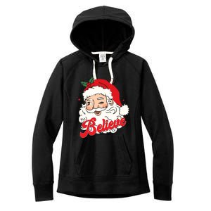 Groovy Retro Santa Claus Believe Christmas Women's Fleece Hoodie