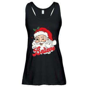 Groovy Retro Santa Claus Believe Christmas Ladies Essential Flowy Tank