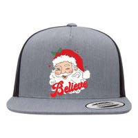 Groovy Retro Santa Claus Believe Christmas Flat Bill Trucker Hat