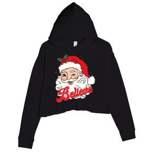 Groovy Retro Santa Claus Believe Christmas Crop Fleece Hoodie