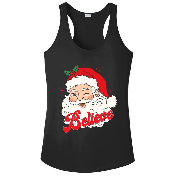 Groovy Retro Santa Claus Believe Christmas Ladies PosiCharge Competitor Racerback Tank