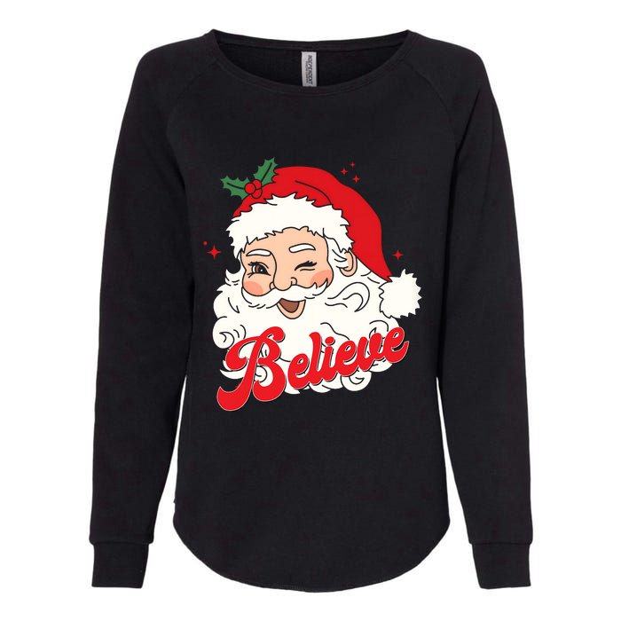 Groovy Retro Santa Claus Believe Christmas Womens California Wash Sweatshirt