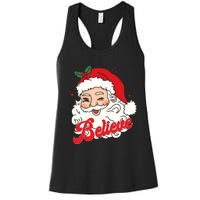 Groovy Retro Santa Claus Believe Christmas Women's Racerback Tank