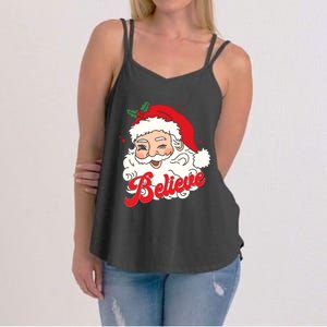 Groovy Retro Santa Claus Believe Christmas Women's Strappy Tank