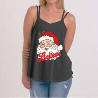 Groovy Retro Santa Claus Believe Christmas Women's Strappy Tank