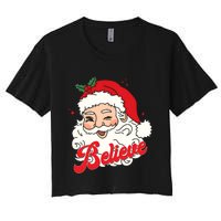 Groovy Retro Santa Claus Believe Christmas Women's Crop Top Tee