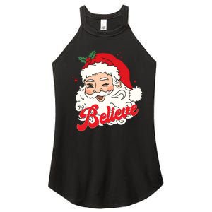 Groovy Retro Santa Claus Believe Christmas Women's Perfect Tri Rocker Tank