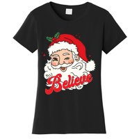 Groovy Retro Santa Claus Believe Christmas Women's T-Shirt